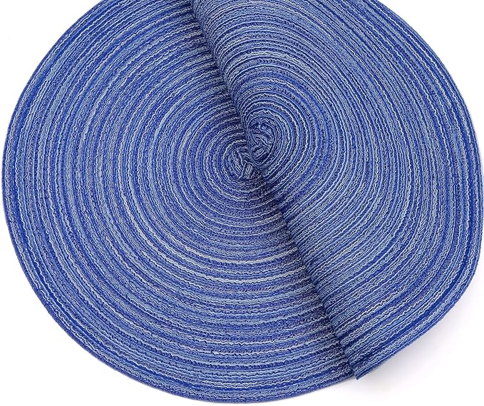 SHACOS Round Braided Placemats 15 inch Set of 4 Washable Cotton Polyester Braided Kitchen Table Placemats for Home Wedding Party (Blue White, 4) - Image 3