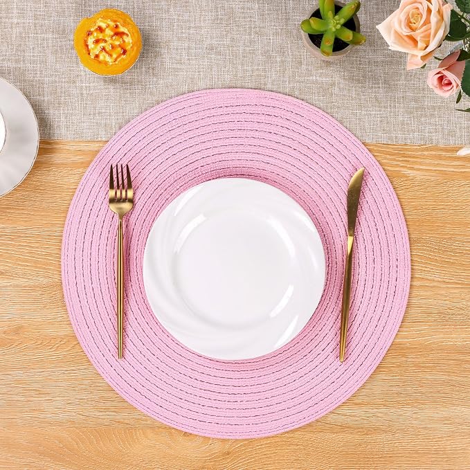 SHACOS Round Braided Placemats Set of 4 Washable 15 inch Round Table Mats for Dining Table Place Mats Home Wedding Party Decor (Pink, 4) - Image 6