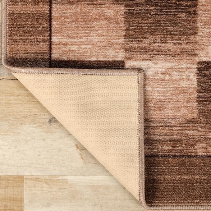 Superior Indoor Non-Slip Runner Rug, Rustic Floor Decor, Color Block Rug for Living Room, Bedroom, Office, Kitchen, Dining, Washable Rugs, Foam Back, Lockwood Collection, 2' 7" x 8', Chocolate - Image 4