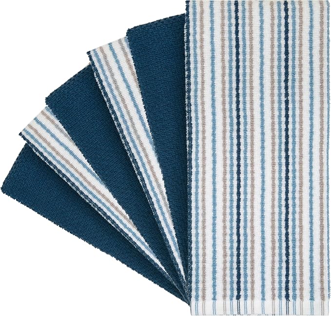 Bumble Kitchen Towels 6 Pack 100% Cotton 16"x26" - Blue | 430 GSM Soft Kitchen Hand Towels with Hanging Loop, Highly Absorbent & Durable for Washing and Drying Dishes - Image 2