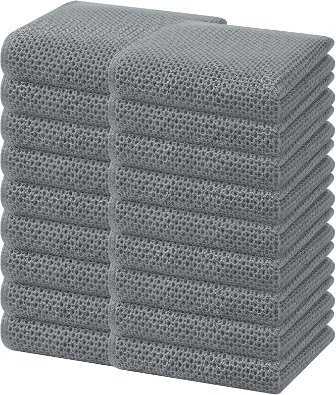 Homaxy 100% Cotton Waffle Weave Kitchen Dish Towels 18-Pack, Grey | 13 x 28 Inches, Ultra Soft Absorbent Dish Towels, Quick Drying Cleaning Towels by Homaxy