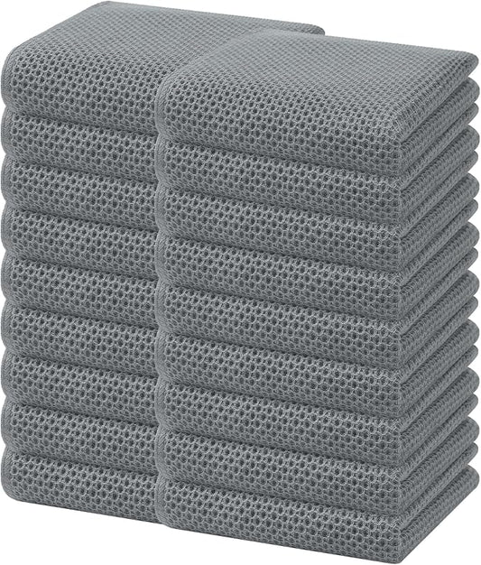 Homaxy 100% Cotton Waffle Weave Kitchen Dish Towels 18-Pack, Grey | 13 x 28 Inches, Ultra Soft Absorbent Dish Towels, Quick Drying Cleaning Towels by Homaxy