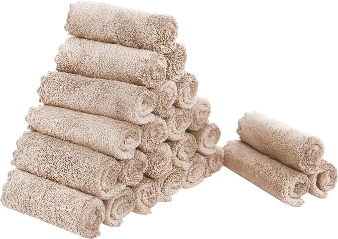 Sunny zzzZZ 24 Pack Kitchen Dishcloths - Does Not Shed Fluff - Reusable Dish Towels, Dish Cloths, Super Absorbent Coral Fleece Cleaning Cloths, Nonstick Oil Washable Fast Drying, 10 x 10 Inch (Brown) by Sunny+zzzZZ