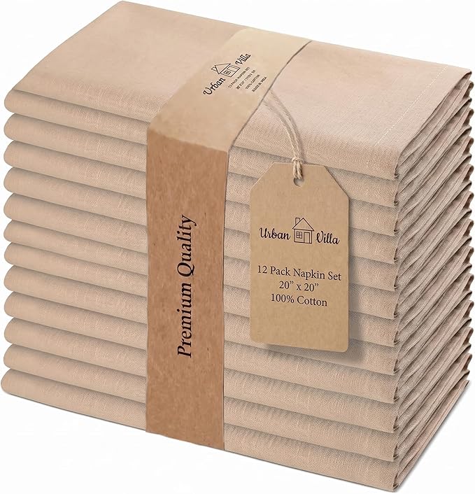 Urban Villa Cloth Napkins Cotton 20x20 (Set of 12) Taupe by CottonTrends