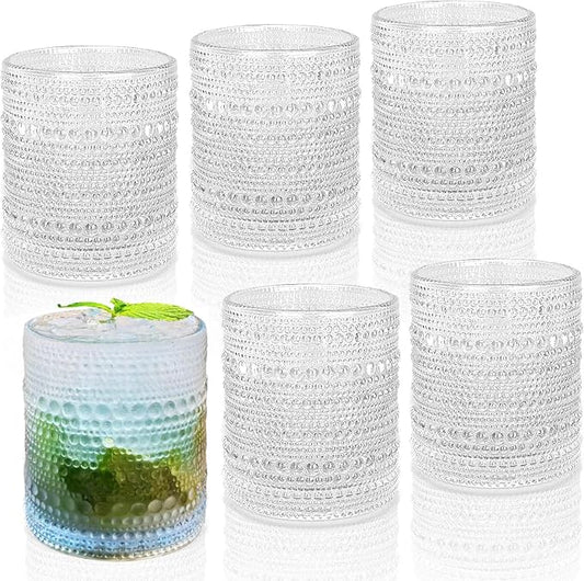 Hobnail Drinking Glasses Set of 6, 10 oz, Cocktail Glasses Vintage Glasses Drinking Set Glass Cups Mixed Drinkware Set Vintage Glassware Set for Juice, Cocktail, Whisky, Soda, Beverages. Clear by Artcochan