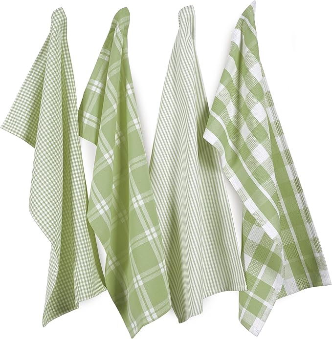 LANE LINEN 100% Cotton Kitchen Dish Cloths, Ultra Soft Absorbent Quick Drying Dish Towels, Multiweave Wash Cloths Dish Towel Sets, 13x28 Inches, 4 Pack - Sage Green by LaneLinen