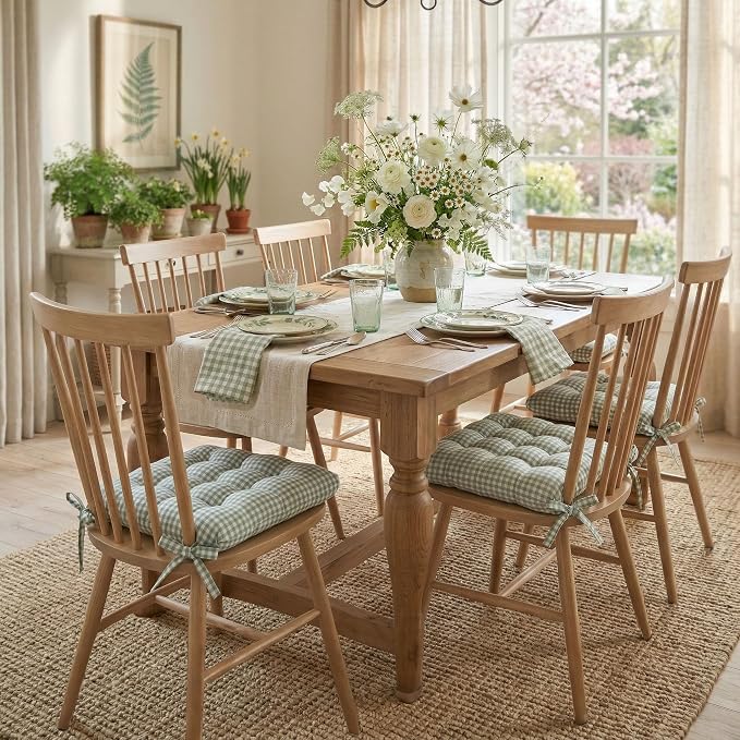 Barnett Home Decor Chair Cushions for Dining Chairs - 16.5x18 Kitchen Chair Cushions - Machine Washable, 100% Cotton, Made in USA - Latex Foam Chair Pads -Madrid Sage Green Gingham Medium Pack of 4 - Image 4
