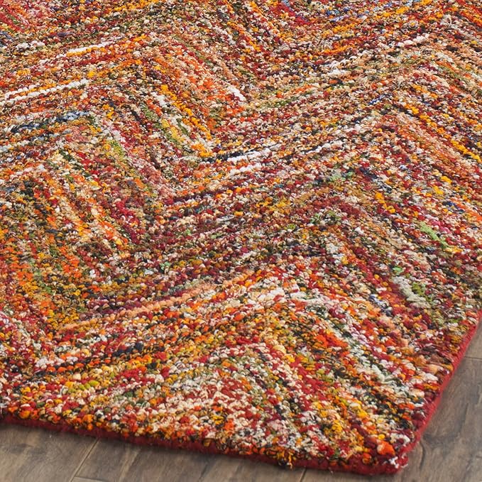 SAFAVIEH Nantucket Collection Area Rug - 5' x 8', Red & Blue & Multi, Handmade Modern Abstract Chevron Cotton, Ideal for High Traffic Areas in Living Room, Bedroom (NAN141B) - Image 4