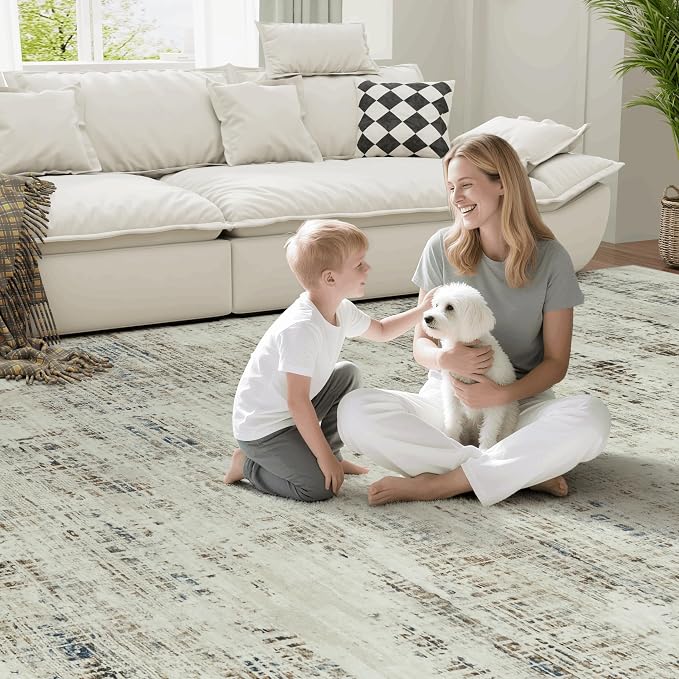 9x12 Washable Area Rug for Living Room Bedroom: Non-Slip Modern Gray White | Machine Washable TPR Backing, Stain-Resistant Low Pile, Pet & Kid Friendly, Abstract Decor for Dining Room, Dorm, Home Office - Image 7