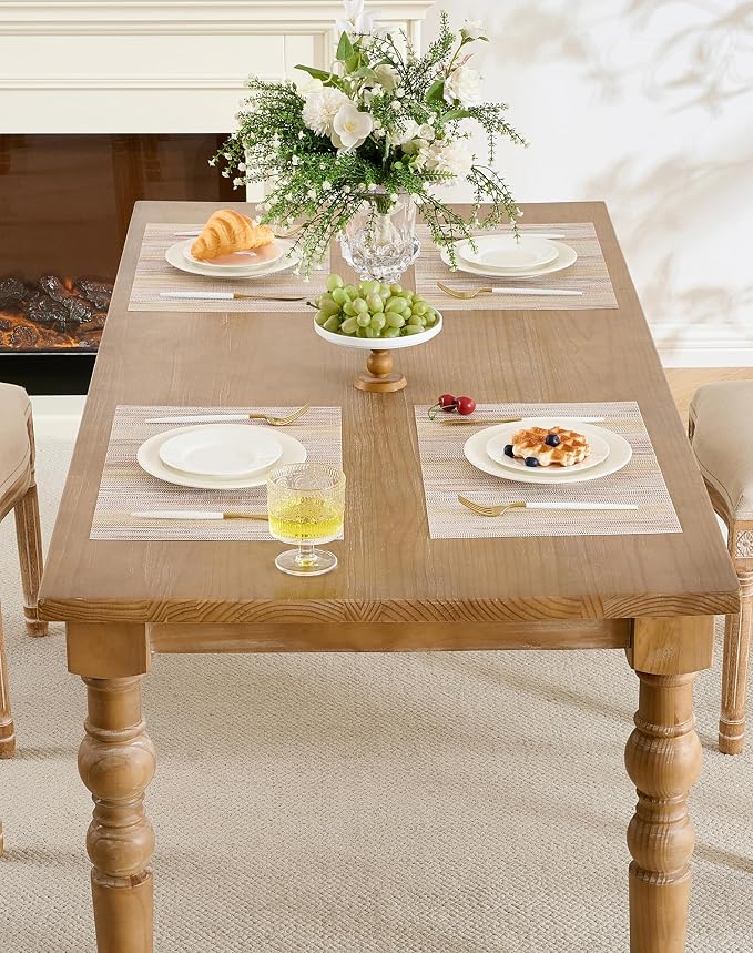 Leetaltree Lightsteel Beige with Yellow Placemats Set of 4 - Heat Resistant Non-Slip Place mats for Dining Table, Washable Durable PVC Vinyl Woven Table Mats (Lightsteel Beige, 4) - Image 9