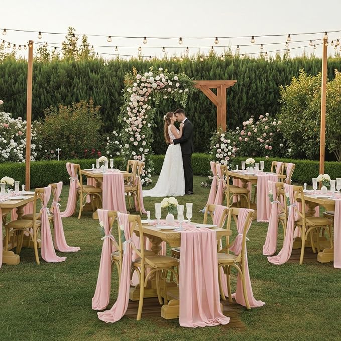 Pack of 12 | Dusty Rose | 10ft Chiffon Table Runner 29x120 Inches Long Romantic Rustic Sheer Gauze Runner for Wedding Bridal Shower Birthday Banquets Engagement Spring Easter Boho Decorations - Image 2