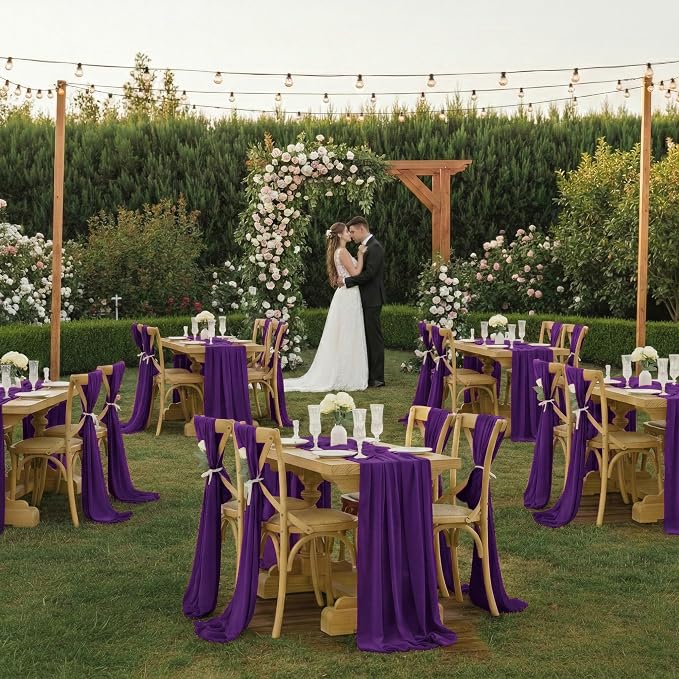 Pack of 20 | Purple | 14ft Chiffon Table Runner 29x170 Inches Long Romantic Rustic Sheer Gauze Runner for Wedding Bridal Shower Birthday Banquets Engagement Spring Easter Boho Decorations - Image 2