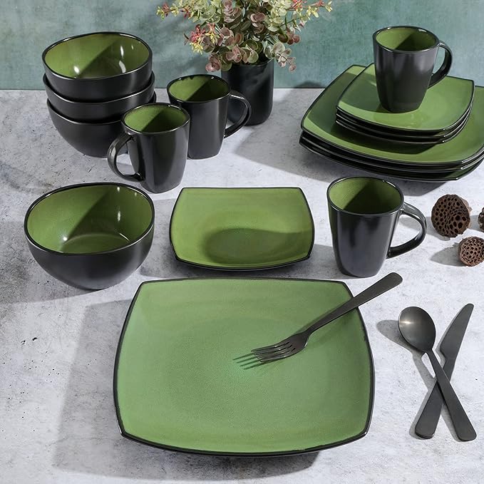 Gibson Elite Soho Lounge 16 Piece Dinnerware Set, Green - Image 4