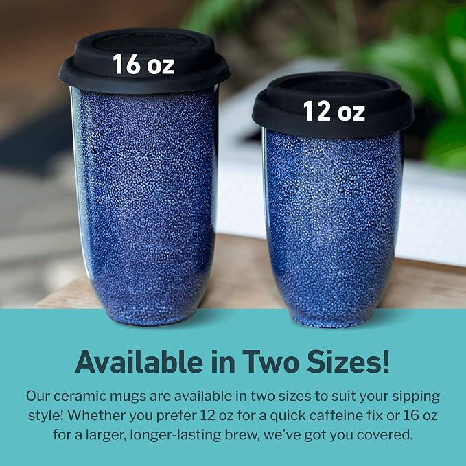 NOVA CERAMICS Travel Mug - Ceramic Travel Mug With Lid – Travel Coffee Mug Unique To Go Coffee Cup – Microwave & Dishwasher Safe Coffee Tumbler - Gifts For Women Men Him Her – 12oz - Abyss - Image 5