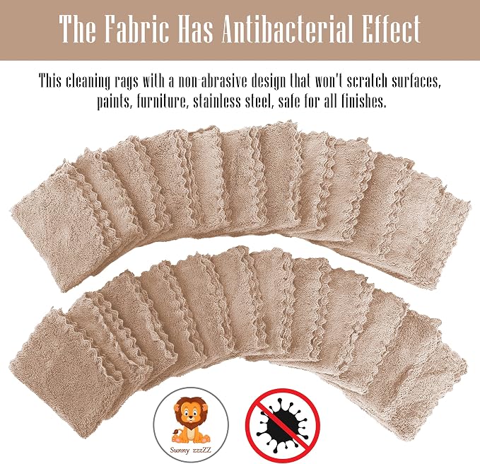 Sunny zzzZZ 24 Pack Kitchen Dishcloths - Does Not Shed Fluff - Reusable Dish Towels, Dish Cloths, Super Absorbent Coral Fleece Cleaning Cloths, Nonstick Oil Washable Fast Drying, 7 x 9 Inch (Brown) - Image 3