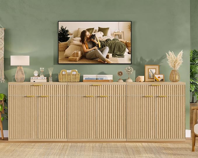 TEENFON 31.5" W Fluted Buffet Cabinet with Storage, Sideboard Cabinet, Coffee Bar Cabinet with 2 Doors and Adjustable Shelf for Living Room, Kitchen, Entryway, Natural - Image 7