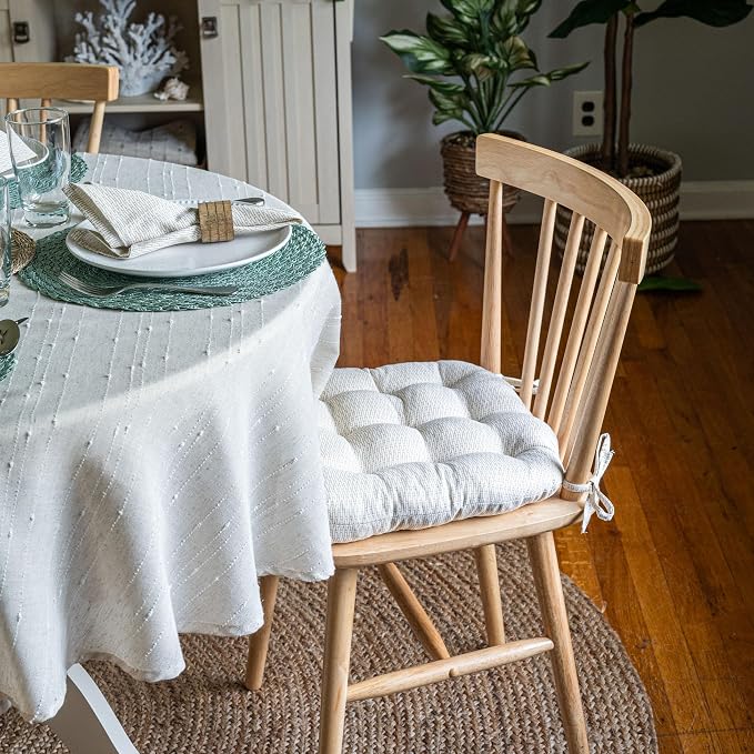 Barnett Home Decor Basketweave Natural Dining Chair Pad with Ties - 15 x 17 Size Small Chair Cushion - Latex Foam Fill - 100% Cotton, Made in USA - Machine Washable, Reversible - Image 2