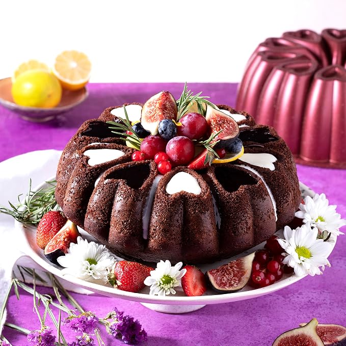 Heart Shape Cast Aluminum Molded Cake Pan, Titanium Coating, Non-Stick, 12 Cups, Heavy Duty, 10 Inch Pound Cake Pan, Gifts for Mom, Fluted Tube Pan, Easy to Clean (Red) - Image 4