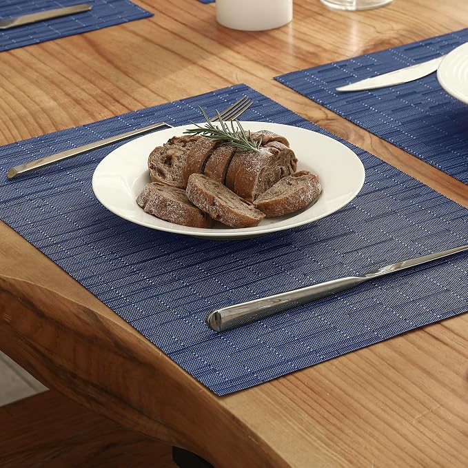 Leetaltree Blue Placemats Set of 6 - Heat Resistant Non-Slip Place mats for Dining Table, Washable Durable PVC Vinyl Woven Table Mats（Blue, 6） - Image 8