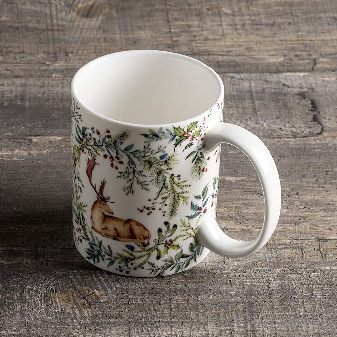 Maison d' Hermine Coffee Mug with Handles Tea Cups (15 Ounce, Pack of 1) | Fine Bone China Coffee Mugs for Hot Beverages Cappuccino Latte Home Restaurant Hotel Spring Summer -Holly Time - Cerf - Image 7