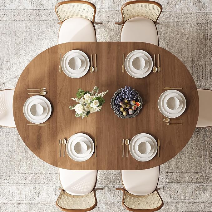 43.3"-59" Extendable Round-to-Oval Dining Table with Leaf & Storage | Oval Table, Round Kitchen Table, Seats 4-8, Modern Farmhouse, Space-Saving, Walnut Finish, Circle Table, Oval Dining Table - Image 7