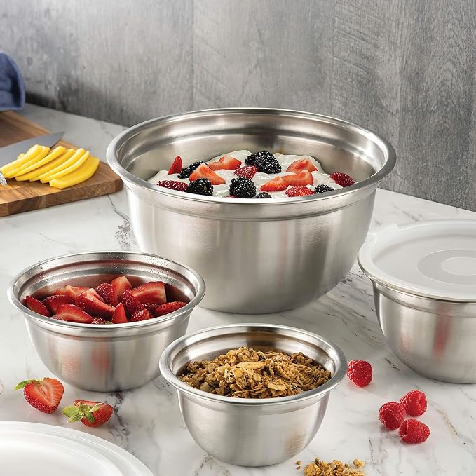 FineDine Stainless Steel Mixing Bowls Set with Lids, Home Kitchen Cooking Essentials Household Must Haves for Baking, 5 Pieces - Image 5