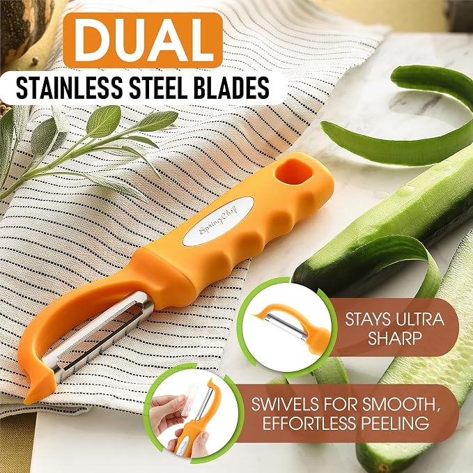 Spring Chef Swivel Potato Peeler with Soft Grip Handle, Set of 2, Mango | Premium Vegetable Peeler w/ Sharp Stainless Steel Blades, Multifunctional Food Peeler for Apple, Carrot, Cucumber, Fruit - Image 2