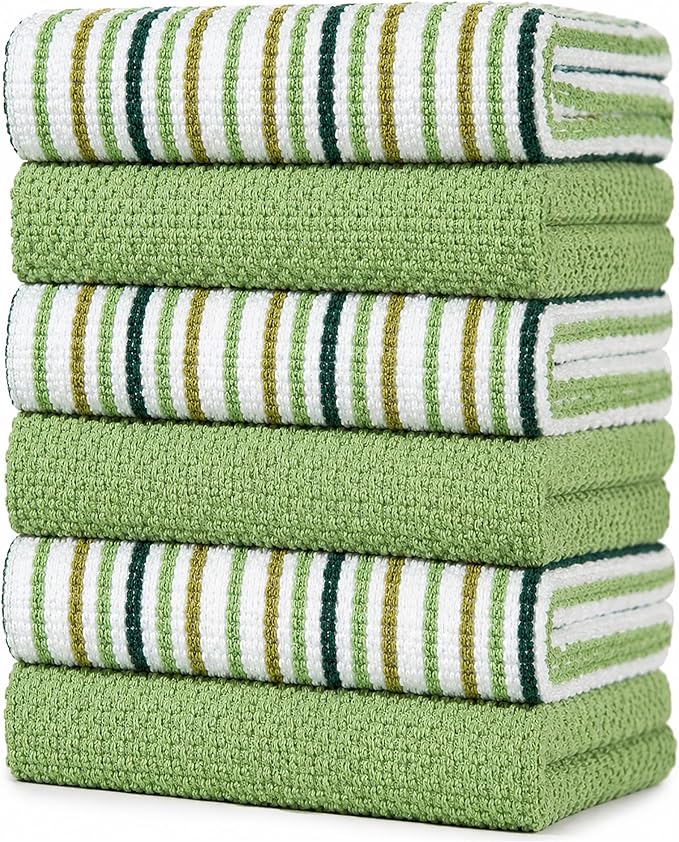 Bumble Kitchen Towels 6 Pack 100% Cotton 16"x26" - Sage | 430 GSM Soft Kitchen Hand Towels with Hanging Loop, Highly Absorbent & Durable for Washing and Drying Dishes by BumbleTowels
