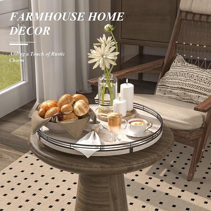 AMH 16-Inch Whitewashed Farmhouse Oak Lazy Susan Organizer | Smooth rotating oak tray with walnut finish for dining tables, kitchen counters, pantries and cabinet storage. - Image 4