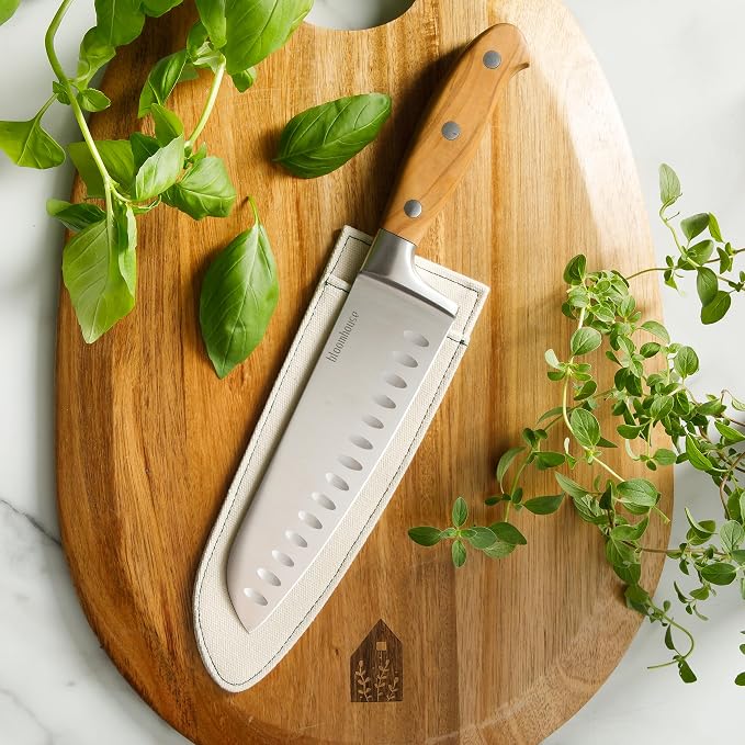 Bloomhouse Santoku Knife - 7-Inch German Stainless Steel Knive with Forged Italian Olive Wood Handle Two Time Oprah's Favorite Things Winner - Full Tang Kitchen Knife for Slicing Dicing & Mincing - Image 2