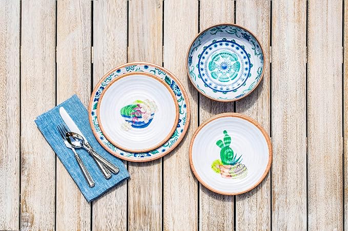 TarHong Rio Turquoise Floral Dinner Plate, 10.5", Melamine, Set of 6 - Image 4