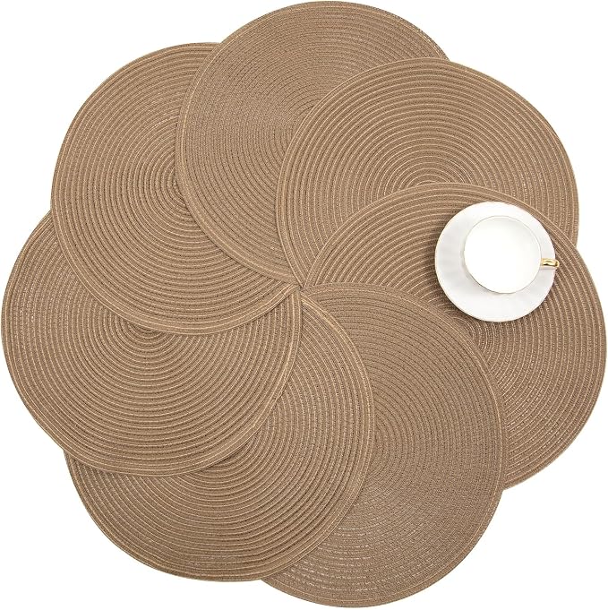 SHACOS Round Placemats Set of 4 Woven Braided Kitchen Table Placemats 15 inch Round Place Mats Washable Table Mats Indoor Outdoor, Brown - Image 9