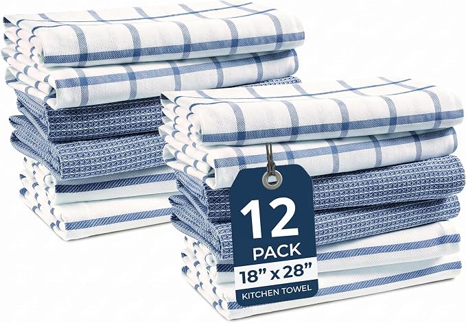 LANE LINEN Dish Towels Set of 12-18” x 28” Soft, Absorbent Cotton Kitchen Towels, Quick-Drying Tea & Hand Towels, Premium Decorative Dish Cloths - Indigo by LaneLinen