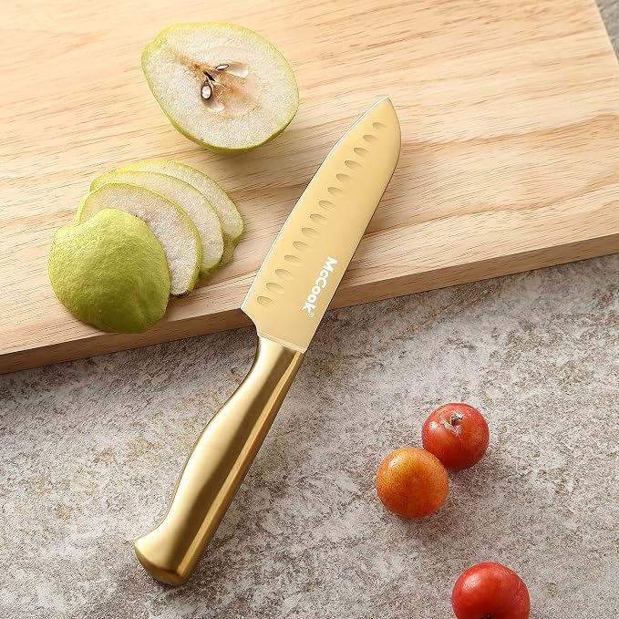 McCook® Kitchen Knife Sets, Golden Titanium Stainless Steel Knives Block Set with Built-in Sharpener, 20 Piece Knives, Restaurant Grade Sharp, Elegant Gold & Stylish Wooden Block for Modern Culinary | German Forged Stainless Steel,20 PC,Razor Sharp,Ant... - Image 9