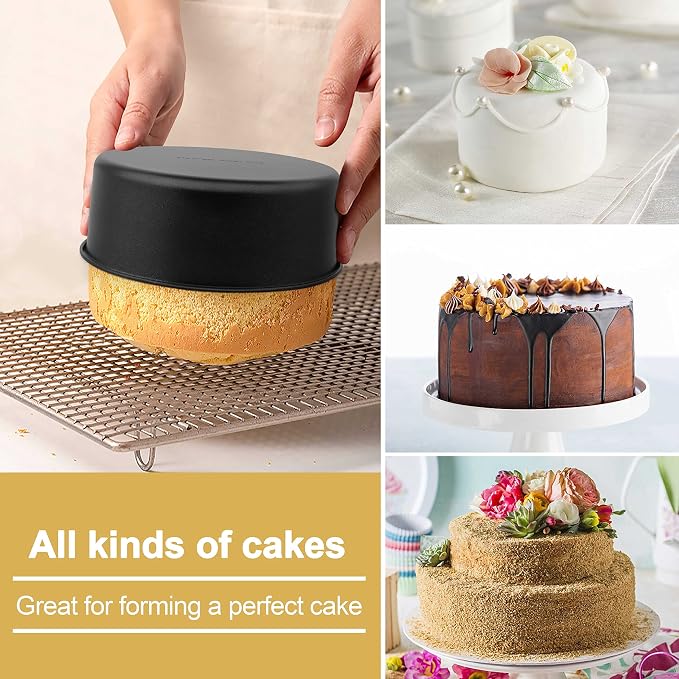 E-far Deep Cake Pan Set of 3 (4/6/8 Inch), Nonstick Stainless Steel Round Cake Pans Tins for Baking Layer Wedding Cakes, Stainless Steel Core & Nontoxic Coating, Deep & Straight Side - Image 6