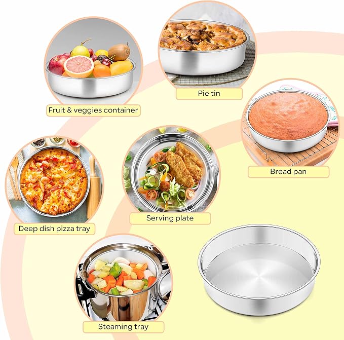 Herogo Cake Pan 6 Inch Round Set of 3, Stainless Steel Nonstick Layer Tier Birthday Wedding Cake Pans, Fit Oven Pots Pressure Cooker, Mirror Finish, Dishwasher Safe - Image 7