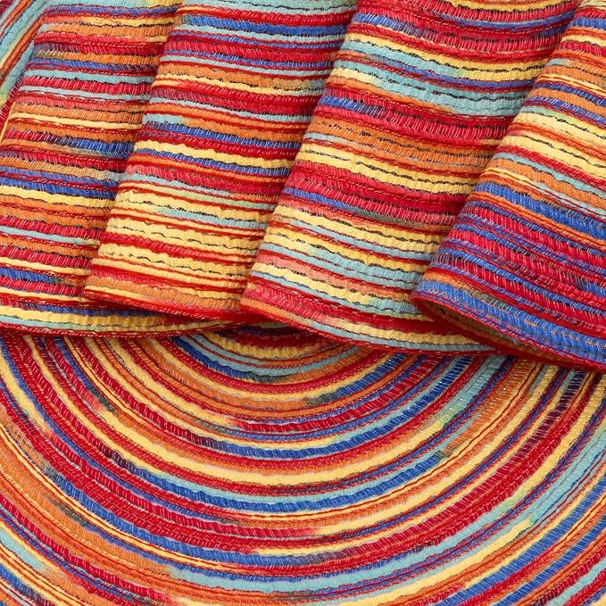 SHACOS Round Braided Placemats Set of 8 Washable 15 inch Round Table Mats Colorful Variegated Woven Place Mats for Dining Table (Rainbow Red, 8) - Image 3