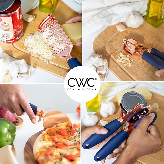 COOK WITH COLOR Kitchen Gadget Set Copper Plated Stainless Steel Utensils with Soft Touch Handles, Copper Navy, 7 Pieces - Image 3