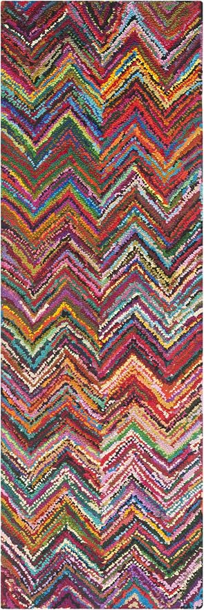 SAFAVIEH Nantucket Collection Runner Rug - 2'3" x 7', Pink & Multi, Handmade Modern Abstract Chevron Cotton, Ideal for High Traffic Areas in Living Room, Bedroom (NAN141A) - Image 3