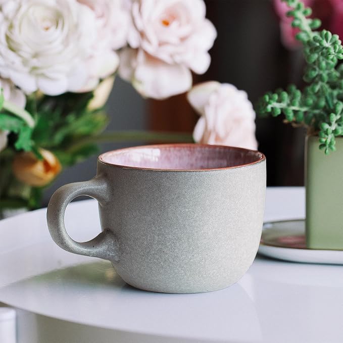 BTaT- Porcelain Coffee Mugs Set, 14 oz (415 ml), 6 Pack, Ceramic Coffee Mugs, Matte White Outside and Colorful Inside, Restaurant Cups for Tea, Cappuccino, Cocoa, Cereal, Mug Gift Set, Dishwasher Safe - Image 8