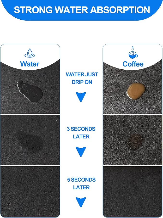 Dish Drying Mat for Kitchen Counter, 16"x24" Pad with Rubber Backed (Black) | Hide Stain Anti Absorbent for Kitchen Counter, Non-slip Drying Mat for Coffee Machine Dish Rack - Image 2