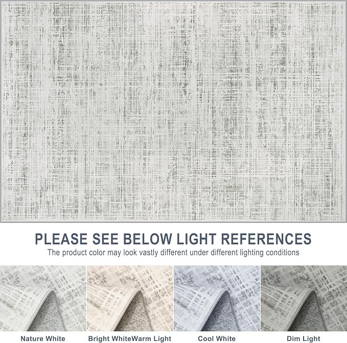 10x14 Washable Area Rug for Living Room Bedroom: Non-Slip Modern White Gray | Machine Washable TPR Backing, Stain-Resistant Low Pile, Pet & Kid Friendly, Abstract Decor for Dining Room, Dorm, Home Office - Image 8
