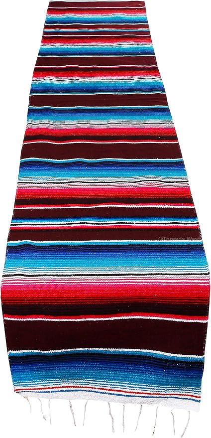 Genuine Mexican Table Runner Saltillo Serape Colorful Striped Sarape Made in Mexico Sold in Different Packs (1, Burgundy) by FESTMEX