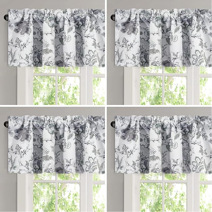H.VERSAILTEX Blackout Curtain Valances for Kitchen Window/Living Room/Bathroom Privacy Added Rod Pocket Home Decoration Winow Valance, 52" W x 18" L, Floral in Antique Green (Pack of 4) by HVERSAILTEX