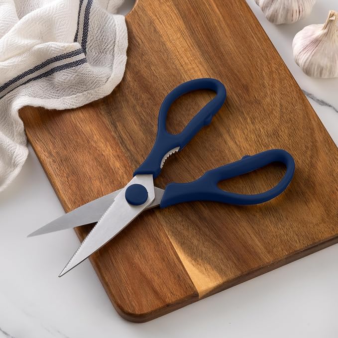 Rae Dunn Kitchen Scissors- Stainless Steel Kitchen Shears, Cooking Scissors for Cutting Meat, Chicken, Herbs and Produce with Blade Cover and Soft Grip Handles (Blue) - Image 3