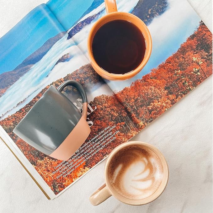 Mora Ceramic Artisan Matte Large Latte Mug Set of 4, 16oz - Microwavable, Porcelain Coffee Cups With Big Handle - Modern, Boho, Unique Style For Any Kitchen. Microwave Safe Stoneware - Safari Colors - Image 6