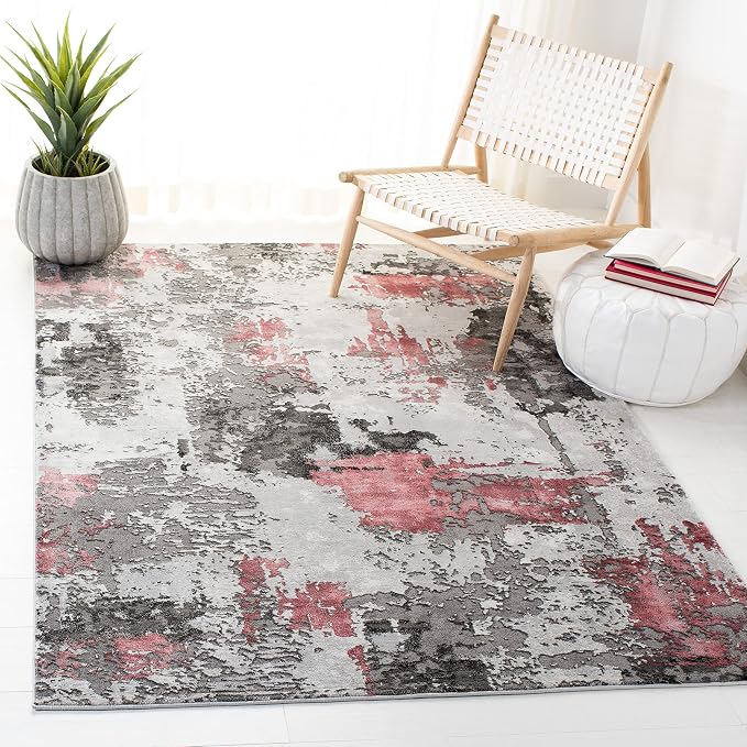 SAFAVIEH Craft Collection X-Large Area Rug - 12' x 15', Grey & Pink, Modern Abstract Design, Non-Shedding & Easy Care, Ideal for High Traffic Areas in Living Room, Bedroom (CFT820U) by SAFAVIEH