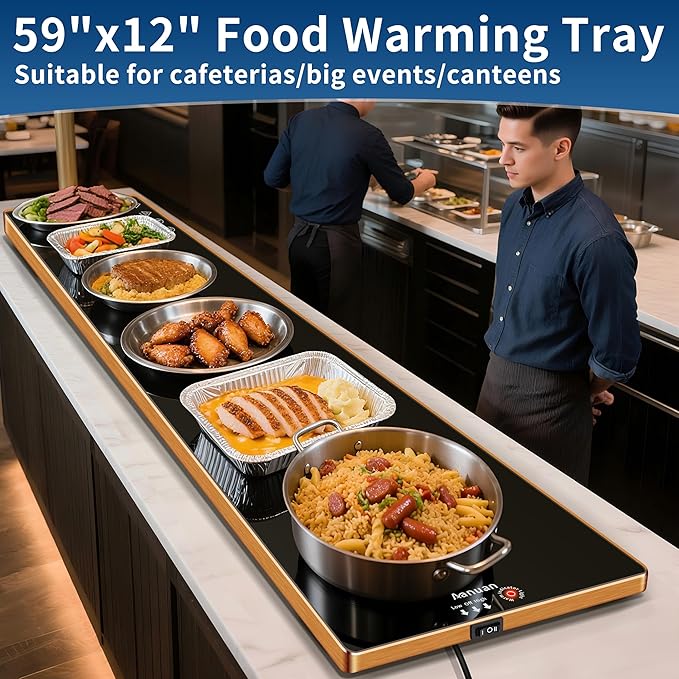 Warming Trays for Buffets Party, 59"x12", Tempered Glass Food Warmer, Black | Keep Food Warm,Electric Warming Mat For food for Gathering, Button Temperature Control,Full Surface Warm,Build-in Thermostat - Image 2
