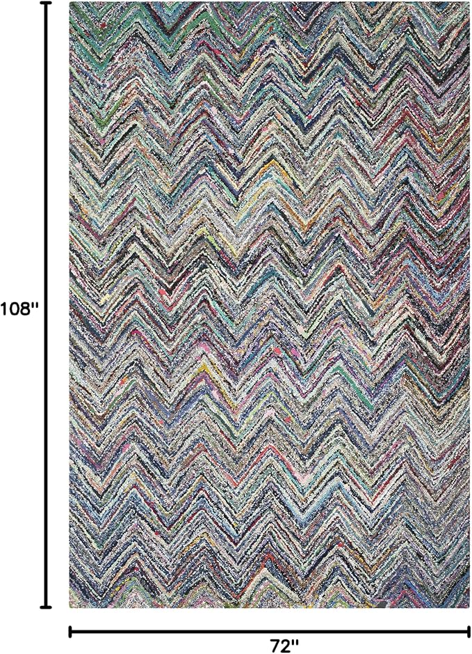 SAFAVIEH Nantucket Collection Area Rug - 6' x 9', Blue & Multi, Handmade Modern Abstract Chevron Cotton, Ideal for High Traffic Areas in Living Room, Bedroom (NAN141C) - Image 2
