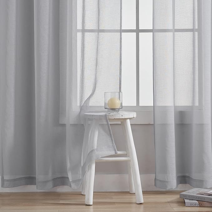 Home Brilliant Sheer Curtains for Bedroom 72 inch Long Window Treatment Panels for Living Room, Set of 2, 54 Width, Light Grey - Image 2